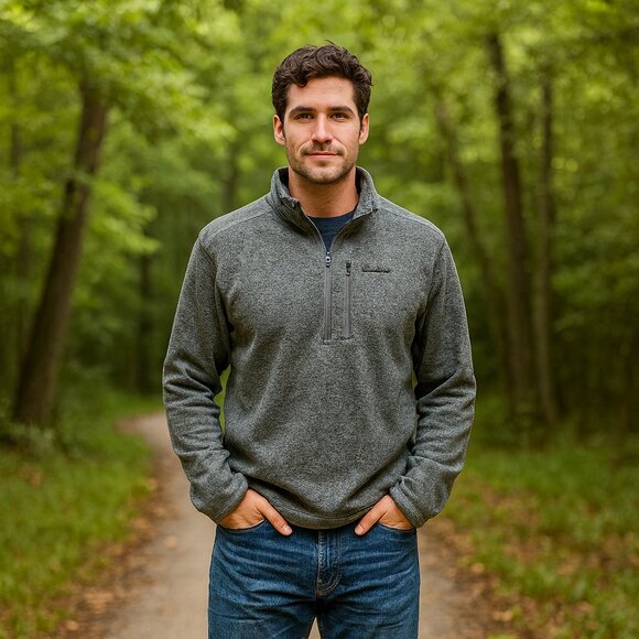 Eddie Bauer Men 1/4 Zip Fleece Pullover Gray Heather XL Outdoor Preppy Chore - Picture 1 of 10